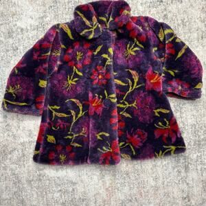 Corky & Company Girls' 4T Floral Faux Fur Jacket Multicolor Retro Boho